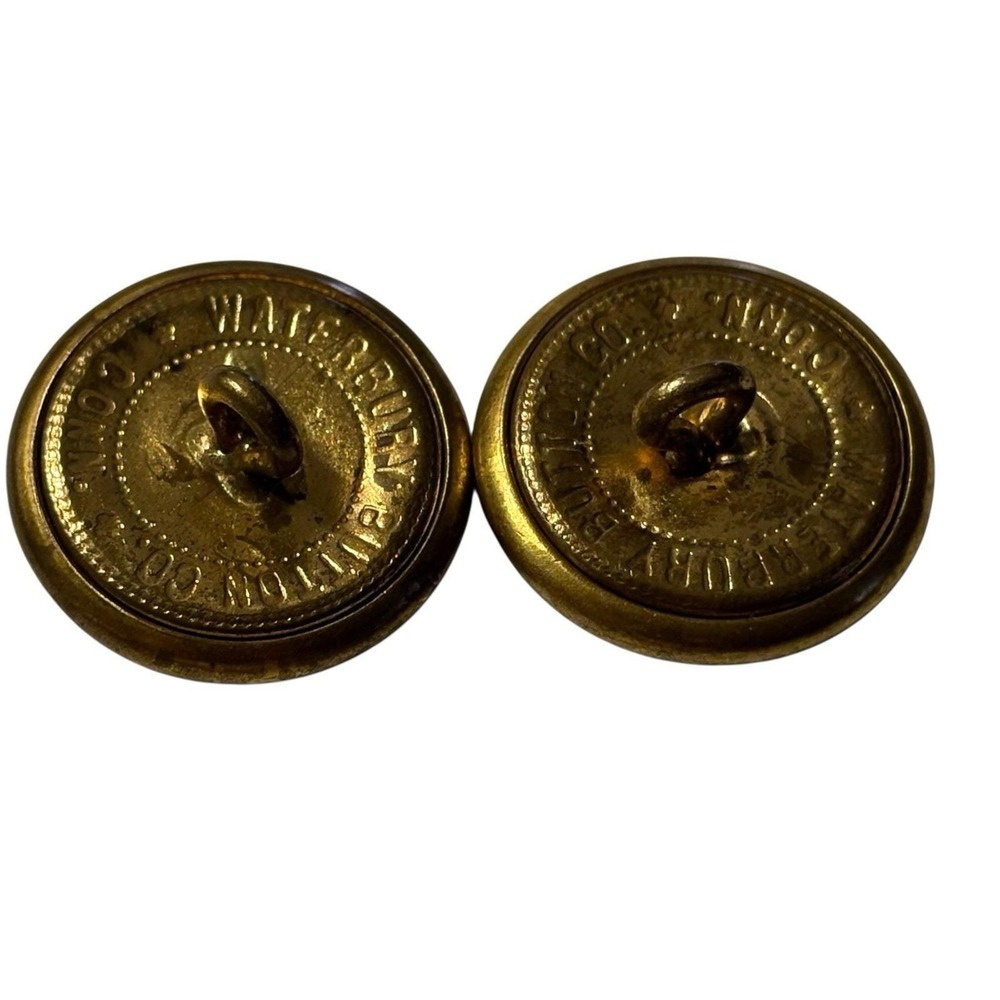 VTG Winged Foot Waterbury Button Co Buttons Brass Military Uniform Conn Set Of 2 - Picture 7 of 10